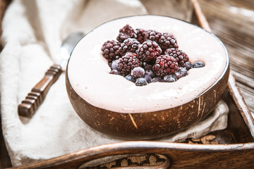 Vegan nice cream with banana and berries