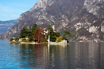 Lake Iseo and Isola di Loreto, Lombardy, Italy.