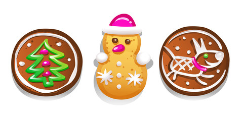 Set of cute gingerbread cookies for Christmas. Isolated on white background. Vector illustration.