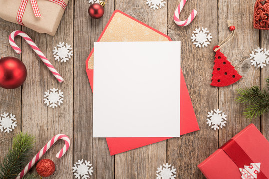  Red envelope on christmas holiday background 