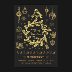Invitation card for a friendly dinner on New Year's Eve. Invitation flyer for a Christmas party in a restaurant.