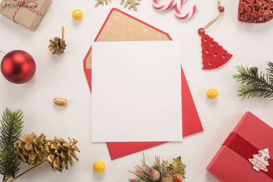 Red envelope on christmas holiday background 