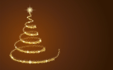 Golden Christmas tree - card with copyspace. Vector.