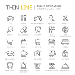 Collection of public navigation thin line icons