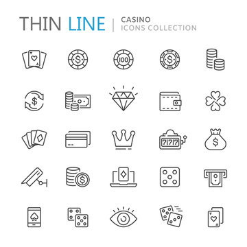 Collection of casino thin line icons
