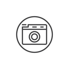 Photo camera line icon, outline vector sign, linear style pictogram isolated on white. Camera symbol, logo illustration. Editable stroke