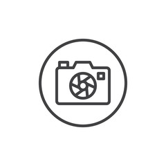 Photo camera aperture line icon, outline vector sign, linear style pictogram isolated on white. Camera focus shutter symbol, logo illustration. Editable stroke