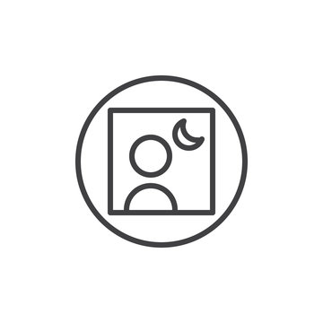 Camera night mode line icon, outline vector sign, linear style pictogram isolated on white. Photo camera settings symbol, logo illustration. Editable stroke