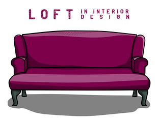 Purple sofa. Loft in interior design eps 10 illustration