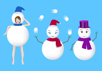 snowman set with women snowman costume vector