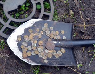 Found with metal detector near Kiev.Russian coins,metal detector and shovel
