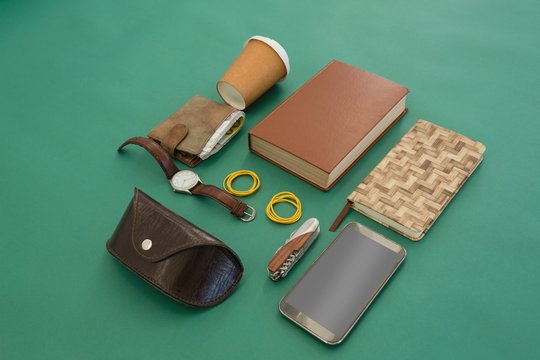 Disposable glass, wallet, organizer, wristwatch, pocketknife,