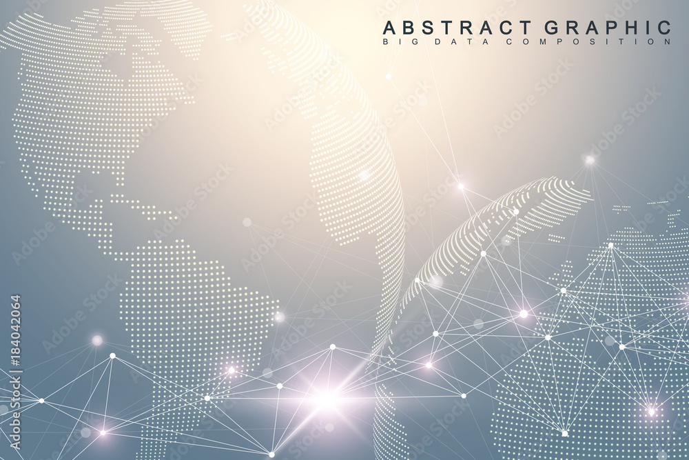 Aufkleber Network and data exchange over planet earth in space. Virtual Graphic Background Communication with World Globe. Perspective backdrop of depth. Digital data visualization. Vector illustration
