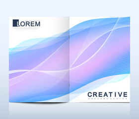 Fototapeta premium Modern vector template for bi fold brochure, leaflet, flyer, cover, catalog, magazine or annual report in A4 size. Colorful fluid waves with gradients. Futuristic trendy design