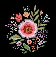 Embroidered wildflowers. Floral print. Design element. - 184042463