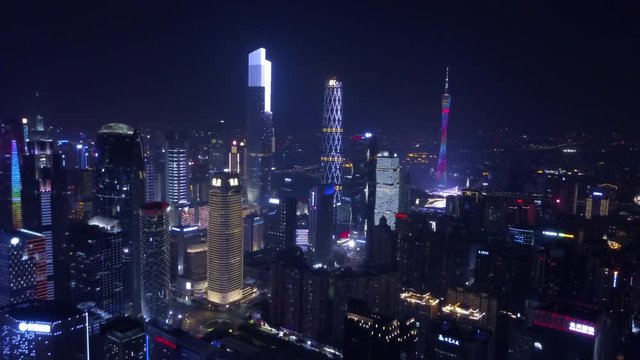 night time illumination guangzhou cityscape downtown aerial panorama 4k china

