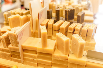 Fototapeta premium Bath handmade soap on the counter for sale in Istanbul Bazaar