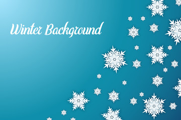 Winter background with paper cut snowflakes, vector design