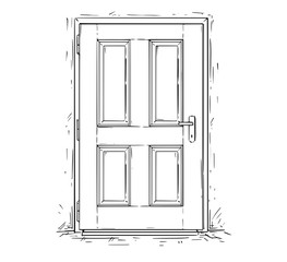 Cartoon Vector of Closed Wooden Decision Door