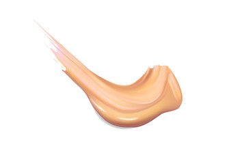 Cosmetic liquid foundation cream smudge smear strokes. Make up smear isolated on white background