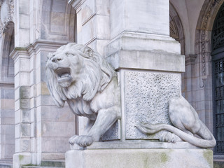 White lion statue located in front of Hall building