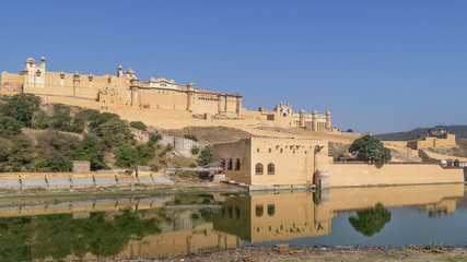 Fototapeta na wymiar Morning light on Amber Fort, Amer, Jaipur, Rajasthan, India