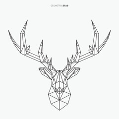 Vector geometric deer line art. Low poly style animal drawing. Stag head and antlers. Modern Christmas symbol.