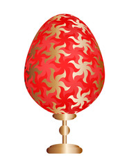 Red easter egg with gold floral pattern.