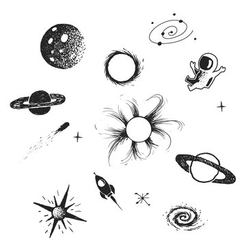 space elements collection on white background.Vector doodle