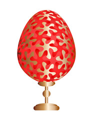 Red easter egg with gold floral pattern.