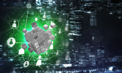 Concept of Internet and networking with digital cube figure on dark background