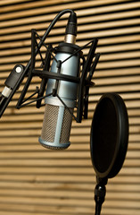 Microphone with wind shield in the On-air studio room