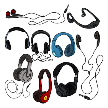 Vector Set Of Cartoon Color Headphones