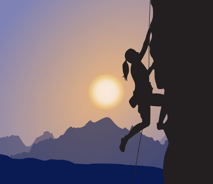 Female Explorer, Rock Climber, Mountaineering, Sunset 