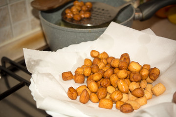 Close Up Of An Italian Traditional Fried Food Called Strufoli