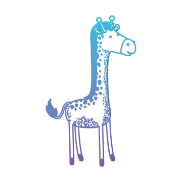 giraffe cartoon in degraded blue to purple color silhouette vector illustration