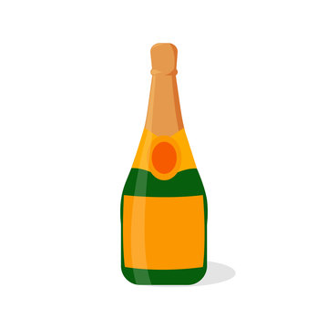 Champagne bottle illustration. Vector icon with shadow isolated on the white background. New year eve concept. Can be used for banners, greeting cards design, etc