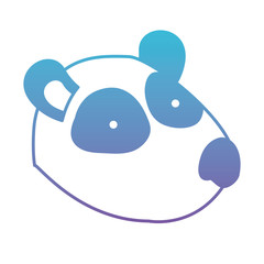 panda cartoon head in degraded blue to purple color silhouette vector illustration