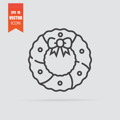 Christmas wreath icon in flat style isolated on grey background.