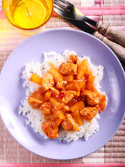 Rice and turkey fillet with pineapple