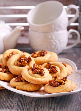 Golden pecan twists, cookies with nuts