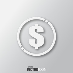 Money icon in white style with shadow isolated on grey background.