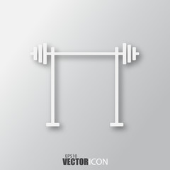 Barbell icon in white style with shadow isolated on grey background.