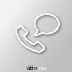 Call icon in white style with shadow isolated on grey background.