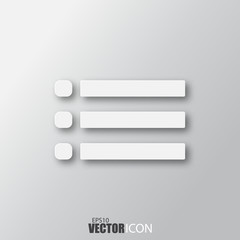 Menu icon in white style with shadow isolated on grey background.