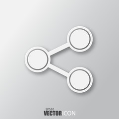 Share icon in white style with shadow isolated on grey background.