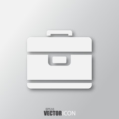 Briefcase card icon in white style with shadow isolated on grey background.