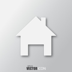 Home icon in white style with shadow isolated on grey background.