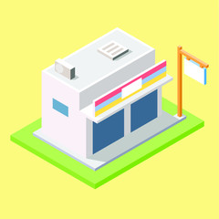 Modern Store Minimarket in Isometric Design