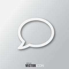 Speech bubble icon in white  style with shadow isolated on grey background.
